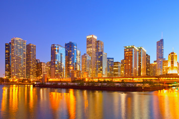 Fototapeta na wymiar City of Chicago USA, sunset colorful panorama skyline