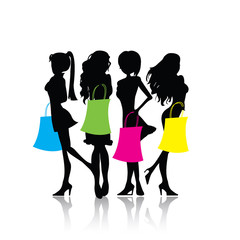 silhouette shopping girls
