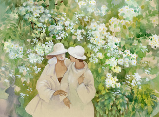 Blooming jasmine and girls