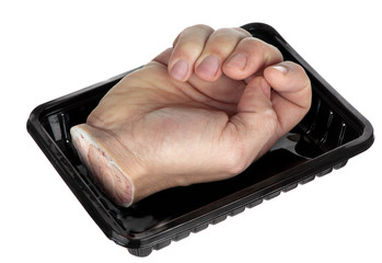 Hand in a tray