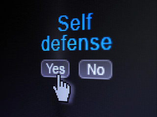 Protection concept: Self Defense on digital computer screen