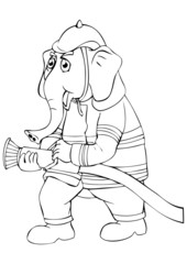 Outline illustration of an elephant as a firefighter