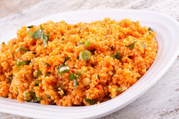 Kisir, Bulgur salad with tomato paste, parsley and onion 