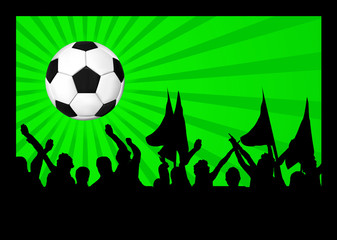 Football fans crowd and the ball