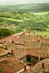 View of the valley spring in Volterra, Italy