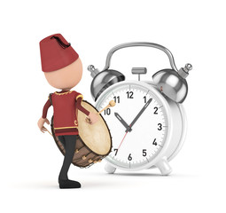 3D Traditional Ramadan Drummer and white clock