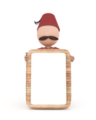 3d human with wooden sign ramadan concept - white isolated