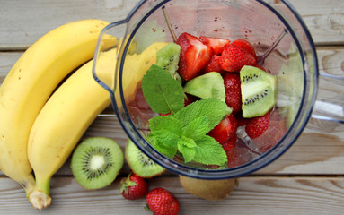 Fresh fruits in the blender