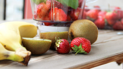Fresh fruits in the blender