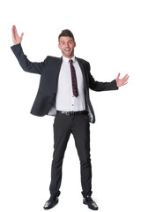 Excited happy young businessman gestures