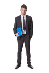 Smart handsome business man with files