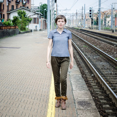 young beautiful hipster woman walking