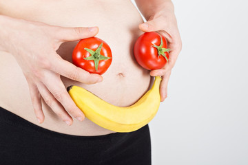 Healthy smile face on pregnancy belly