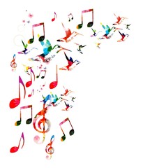 Abstract music background with hummingbirds