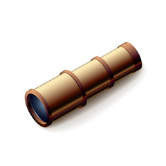 Vintage spyglass, closeup isolated on white, vector illustration