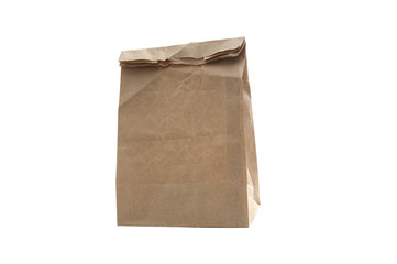 A used brown paper bag on a white background.