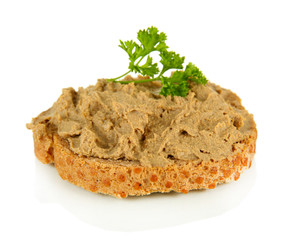 Fresh pate on bread, isolated on white