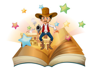 A book with an image of an armed man