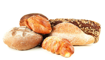 Composition with bread and rolls, isolated on white