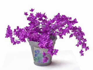 3d Violet Flowers in Decorated Bucket