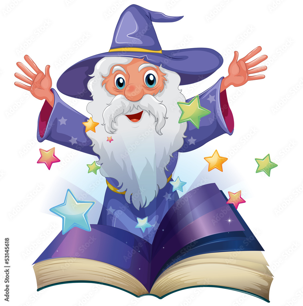 Poster a book with an image of an old man with many stars