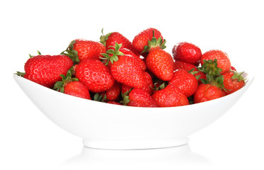 Fresh strawberry in bowl isolated on white