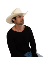 Cowboy in a white hat and black shirt