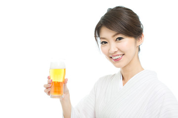 Beautiful young woman wearing japanese traditional kimono