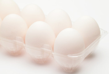 White egg in plastic container