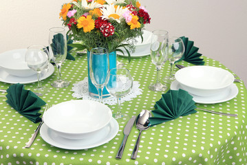 Beautiful table setting for breakfast