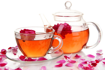 Rose tea isolated on white