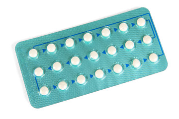 Hormonal pills isolated on white