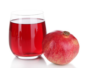 Glass of fresh garnet juice isolated on white
