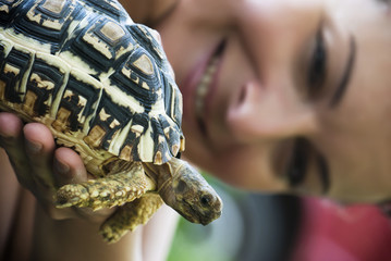 Turtle and woman
