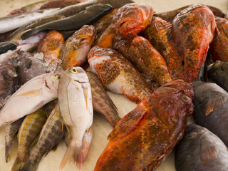 Fish on market on the island of Mykonos Greece