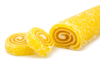 Delicious colorful marmalade isolated on white background