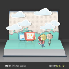 Kids watching TV on book.