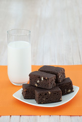 Chocolate brownies and milk