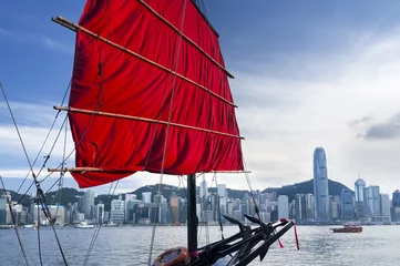 Fototapete Rund Victoria Harbour von Hongkong © leeyiutung