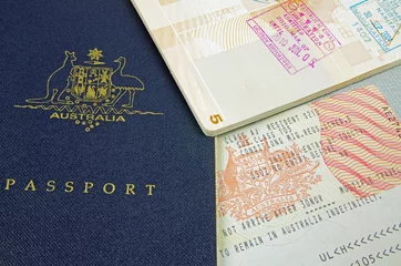 Foto auf Alu-Dibond passport visa and customs stamp © Luap Vision