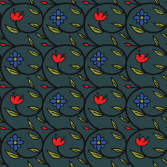 Seamless floral pattern with red and blue flowers