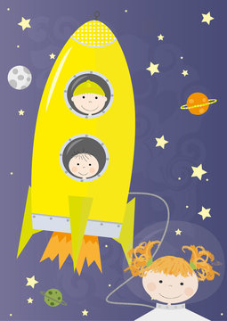 children , rocket and outer space