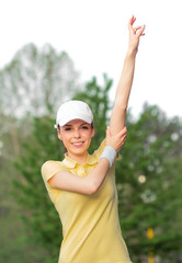 Stretching sports woman or tennis player warming up