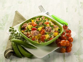 cold rice salad with tuna and pineapple