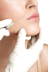 beauty woman close up injecting cosmetic treatment