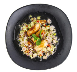 Top view of Lemongrass salad with grill mushroom