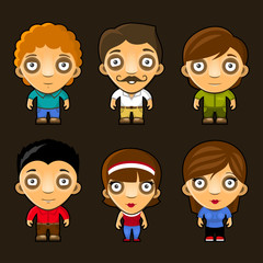 Set of funny people. Cartoon vector characters.
