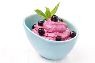 bowl of black currant mousse with cream cheese