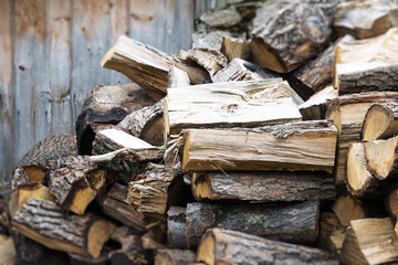 Stacked chopped wood for the winter or construction © Kamila Cyganek