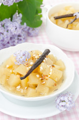 compote of apples and pears with vanilla and lilac